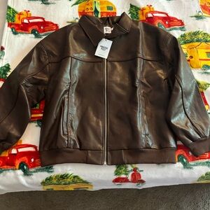 Goldsmith Faux Leather Bomber Jacket Brown